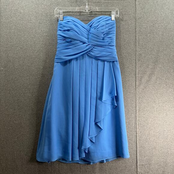 David's Bridal Blue Strapless Chiffon Dress Women Size 4 Mini Dress - Picture 1 of 6